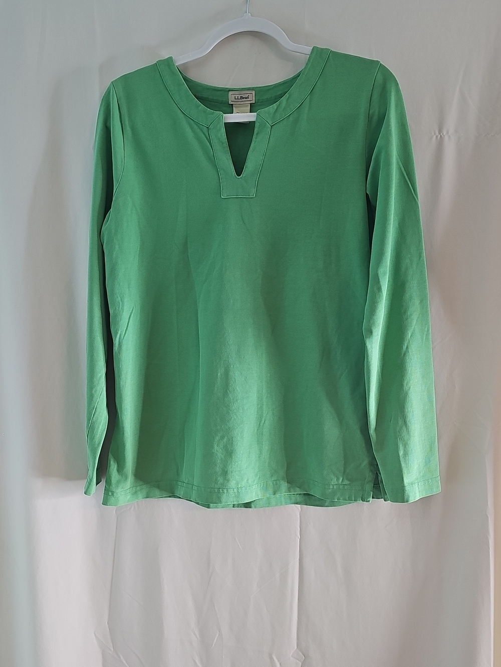 L.L. Bean Women’s Bright Green Long-Sleeve Notch Neck Tee